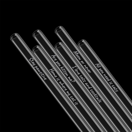 Katzen Sprüche Edition 6x Glasstrohhalme mit gravierten Katzen Zitaten 15cm, 20cm, 23cm