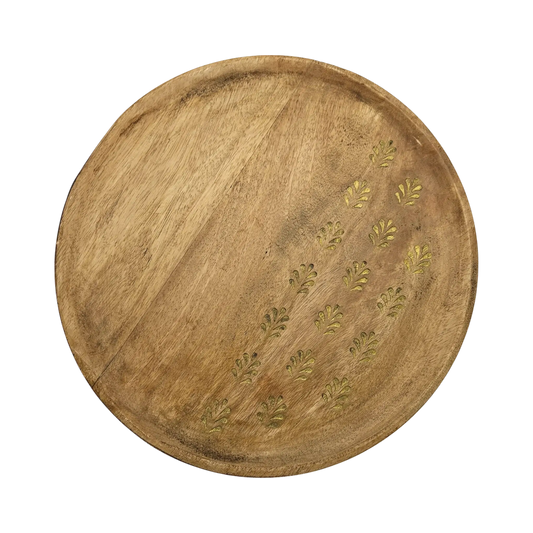 Holzteller Deko Teller Kerzenteller rund 22 o 30 cm Blattmuster braun Mangoholz dekobrett - Yabubest - Home & More