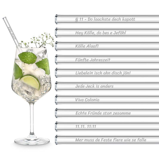Glasstrohhalme Party Set mit 20 Sprüchen für Karneval