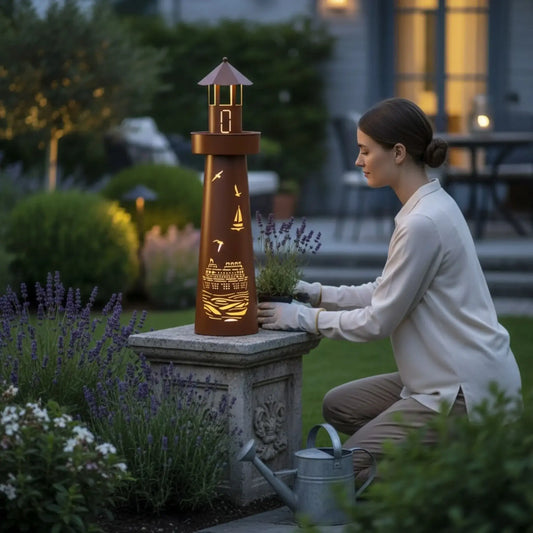 Leuchtturm LED Rostoptik Pflanzturm Pflanzschale Maritim Gartenbeleuchtung 80x20 cm - Yabubest - Home & More