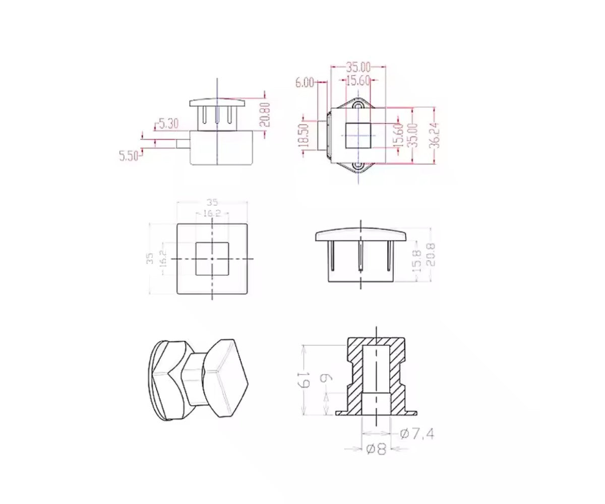 Möbelschloss zum Drücken quadratisch matt silbern oder glänzend c