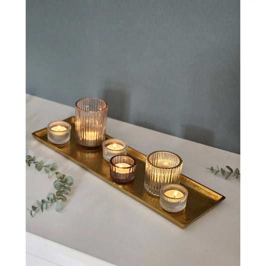 Tablett Deko Metall 44x13 cm gold Kerzentablett Dekotablett Dekoschale rechteckig - Yabubest - Home & More