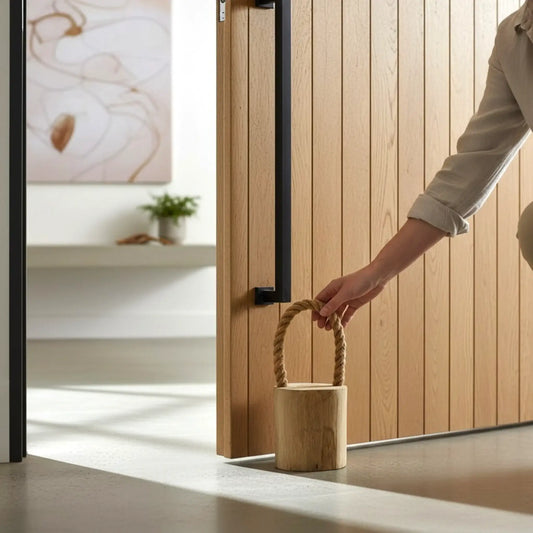 Türstopper Teakholz Boden Türpuffer Holzstamm Holz Kordelgriff Natur Ø 13 cm-Miamonda