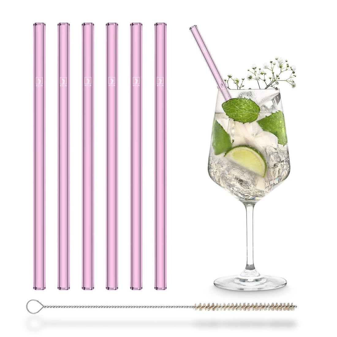 Nachhaltiger Trinkspaß mit Glasstrohhalmen in Rosa