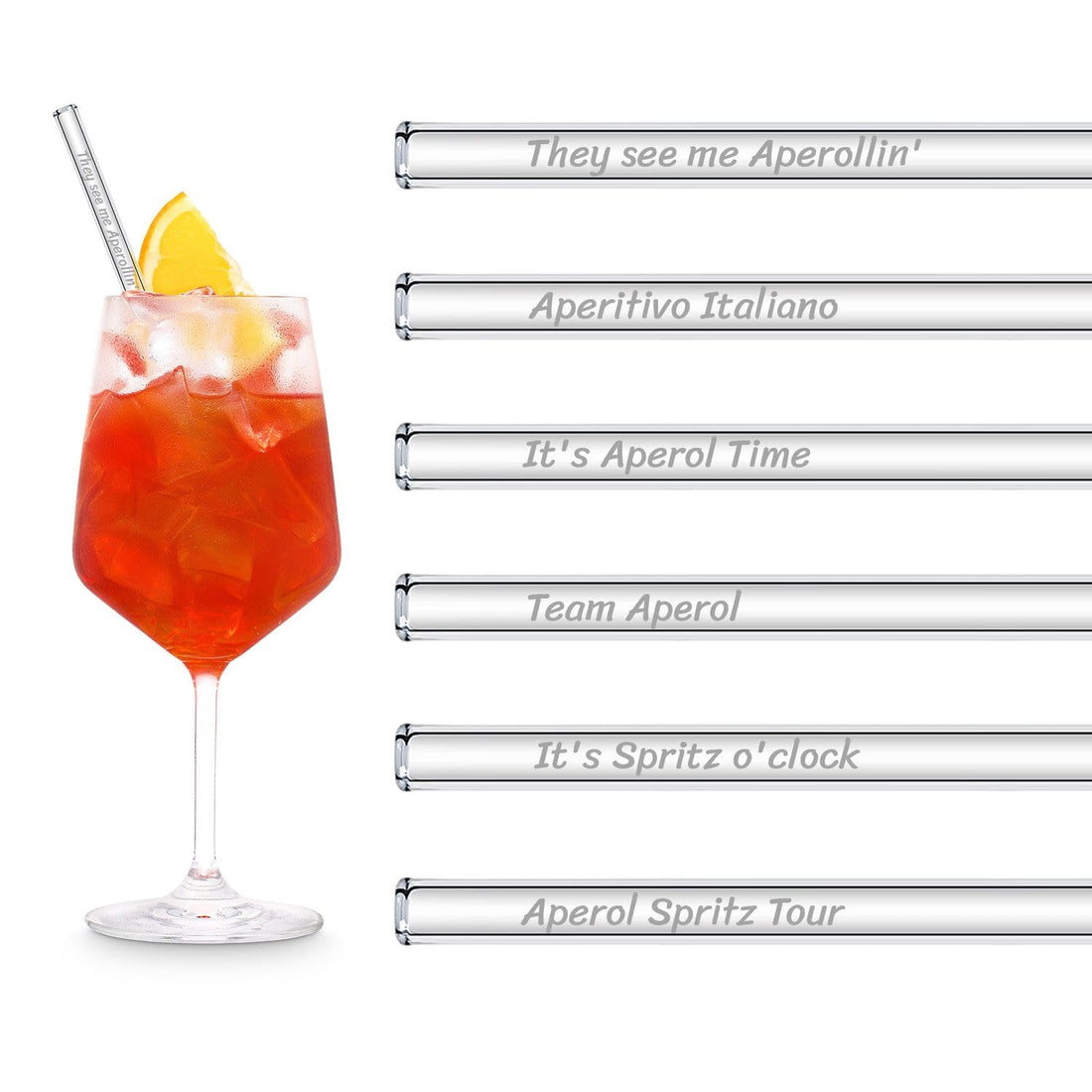 Aperol Sprueche gravierte Glasstrohhalme fuer unvergessliche Momente