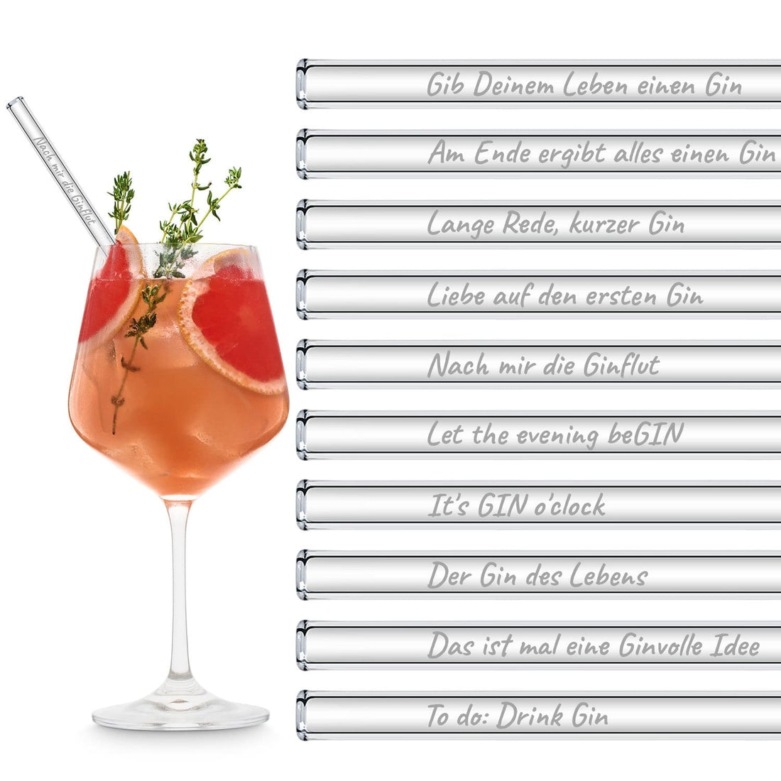 Gin Cocktail Glasstrohhalme Set mit 20 Spruechen Edition