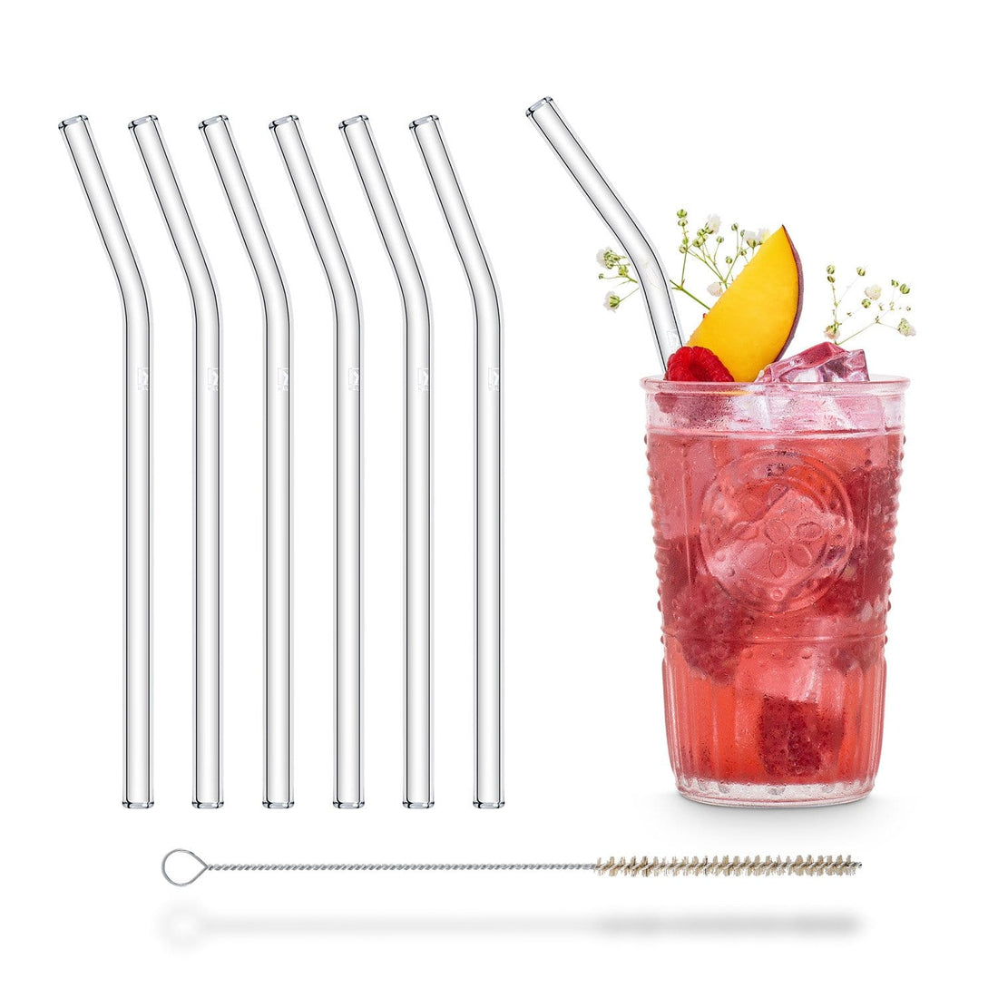 Nachhaltige Glasstrohhalme Gebogen Set 6 Teilig für Genuss
