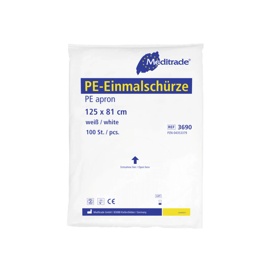 Meditrade PE Einmalschuerze Weiss 100 Stueck fuer Schutz und Hygiene