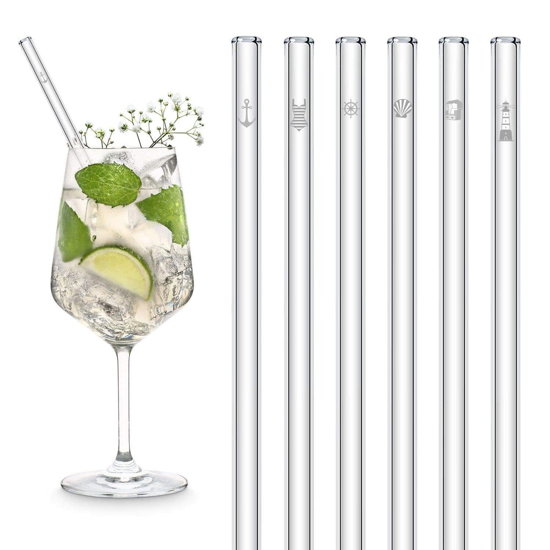 Ostsee Motive Edition gravierte Glastrinkhalme maritime Dekoration Set