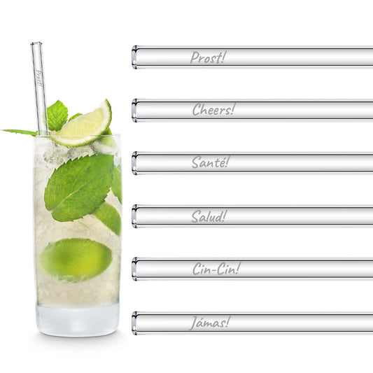 International Anstoßen Edition Glastrinkhalme 20 cm Stilvolle Mehrsprachige Sprüche