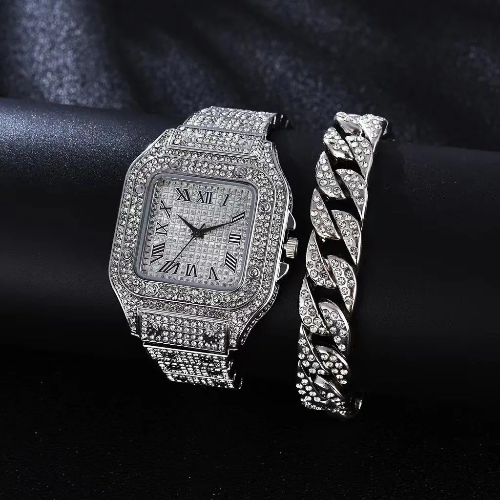 Moderne Quarzuhr Edelstahlband Set für Damen und Herren