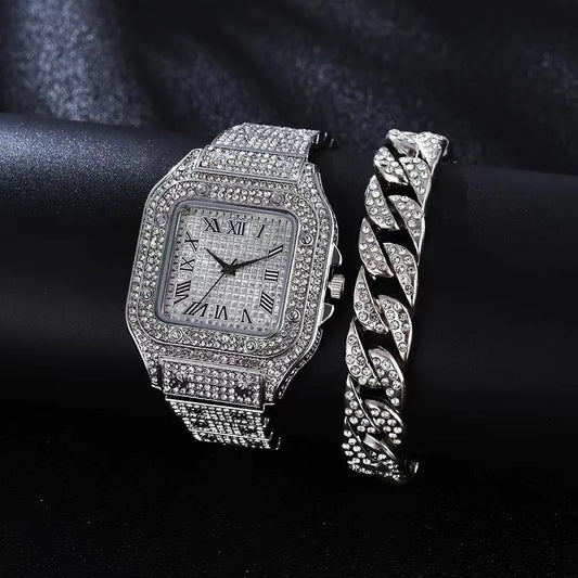 Moderne Quarzuhr Edelstahlband Set für Damen und Herren