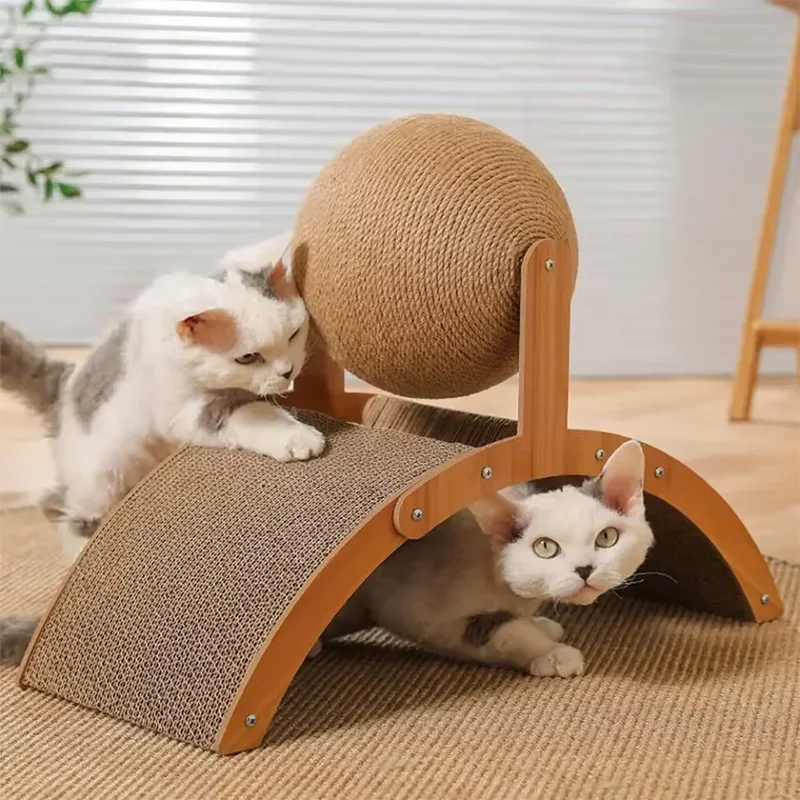 2 in 1 Kratzball für Katzen aus Holz und Sisal