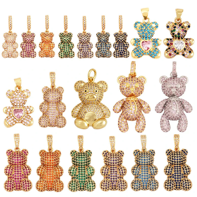 Luxuriöser feiner Regenbogen Zirkonia Charm Anhänger Bär Schmuck