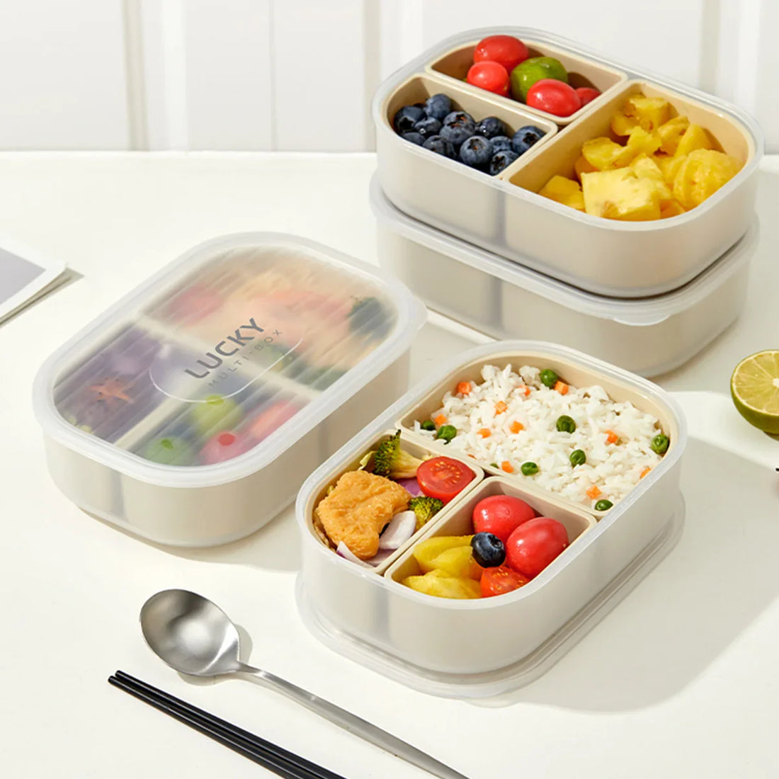 3 Fächer Mikrowellen Lunchbox Kunststoff Tragbar Stapelbar für Schule und Büro