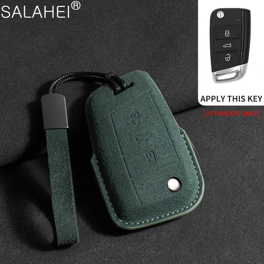 3 Tasten Wildleder Schlüsselhülle Vollschutz für VW Modelle