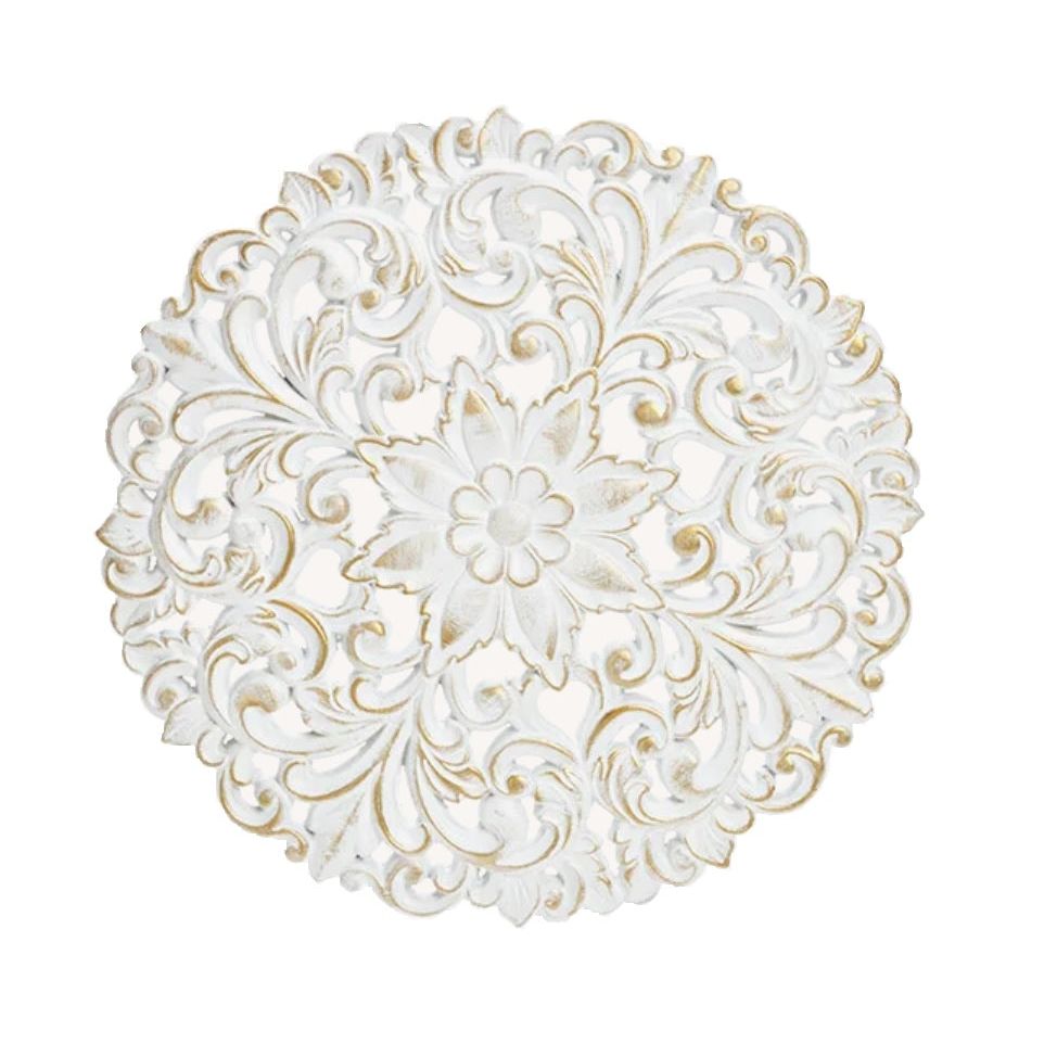 Ornament Holzbild Wandornament shabby weiss Landhaus Deko Mandala