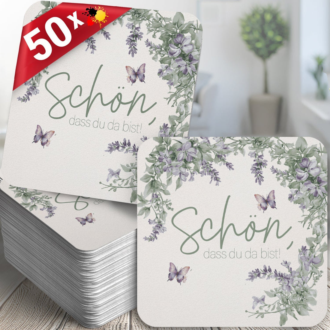 Bierdeckel 50er Set floral geeignet für Hochzeit & Gartenfest