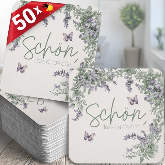 Bierdeckel 50er Set floral geeignet für Hochzeit & Gartenfest