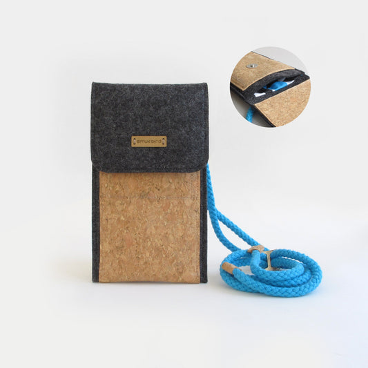Umhängetasche für Xiaomi POCO C65 | aus Filz und Bio-Baumwolle | anthrazit - shapes | Modell KEDJA - Yabubest - Home & More