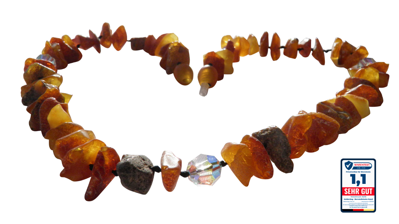 Elegante Bernsteinkette für Hunde mit Swari-Glasperlen