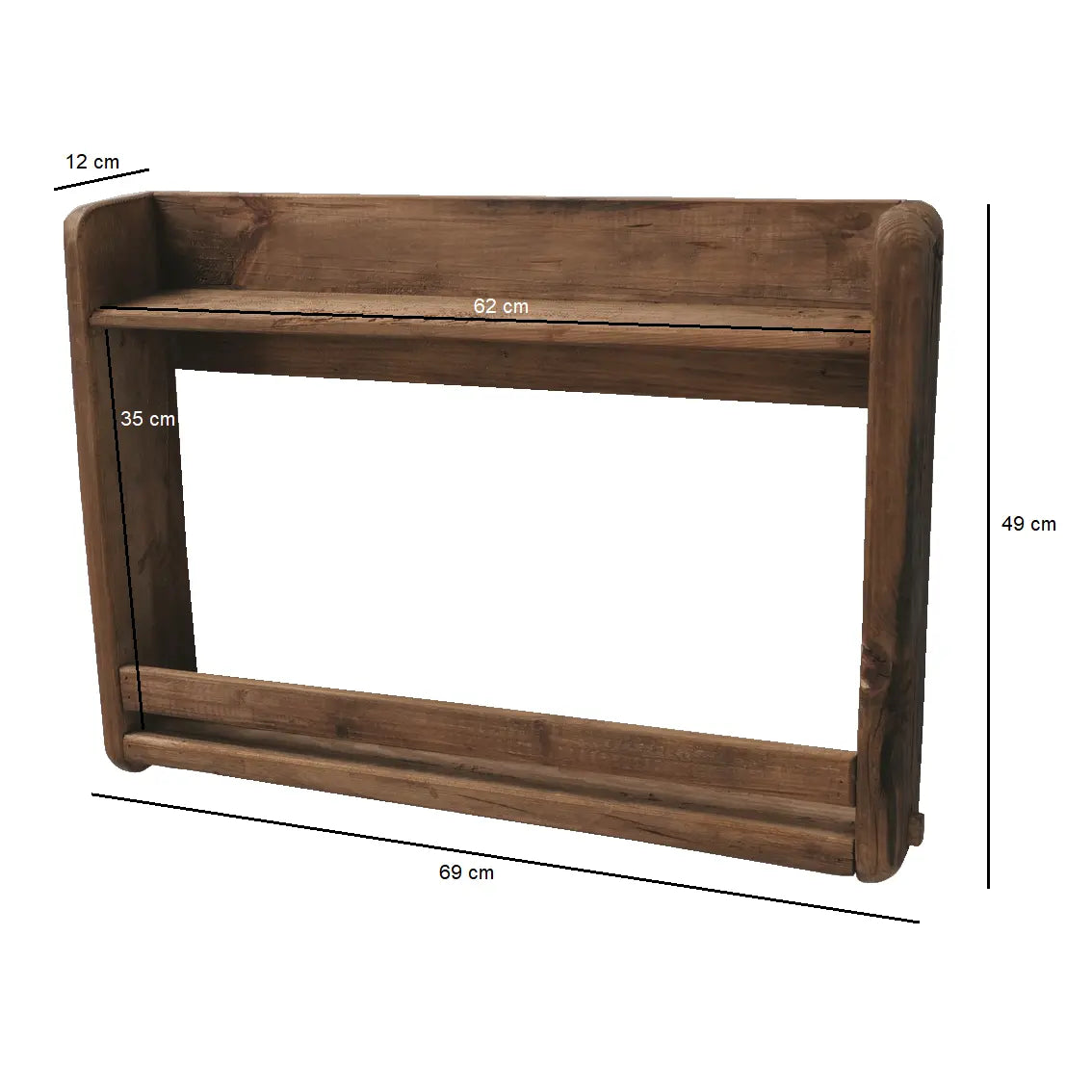 Massives Wandregal aus recyceltem Holz 69x49 cm