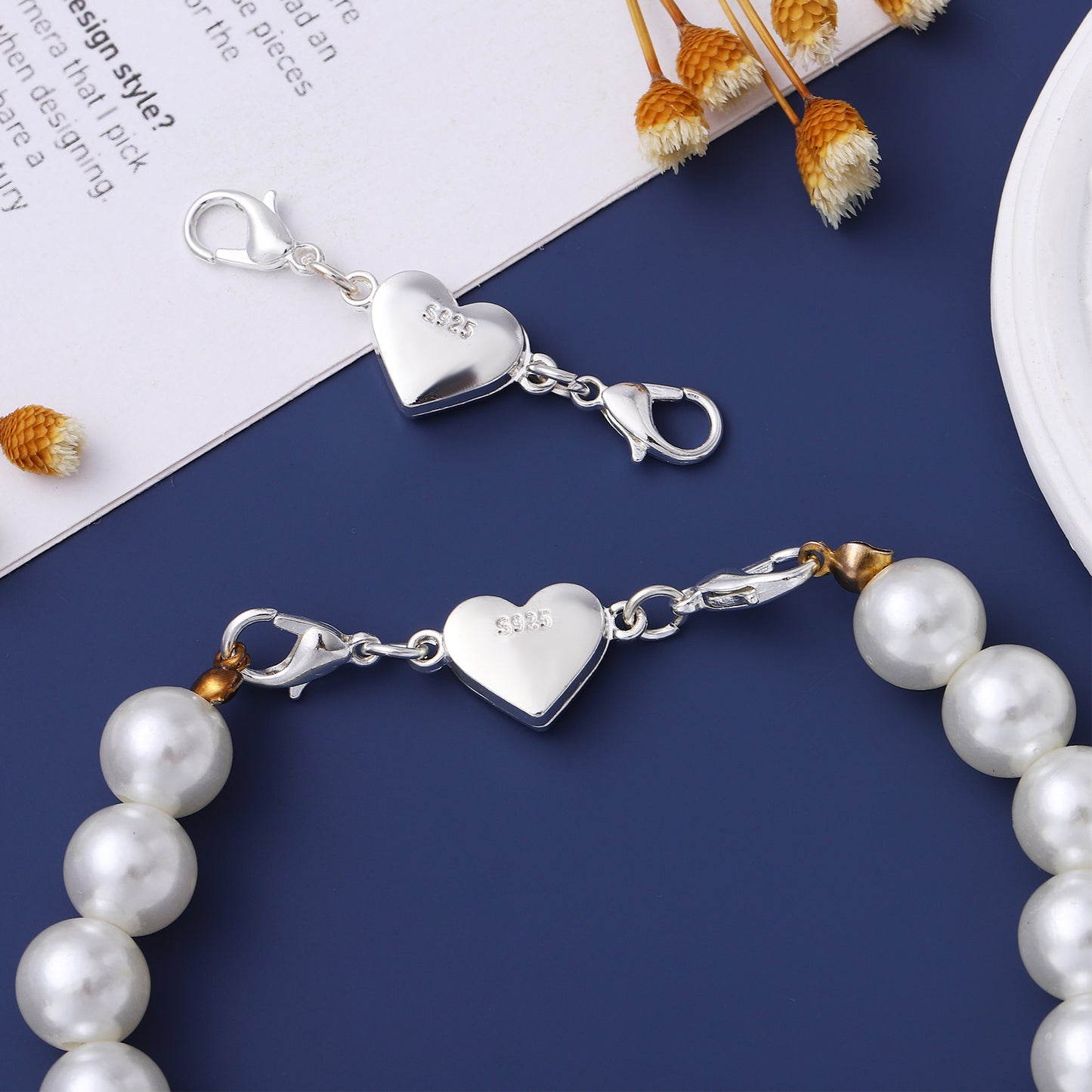 2 magnetische herzförmige Schnallenverbinder für Halsketten aus Silber-Yabubest - Home & More