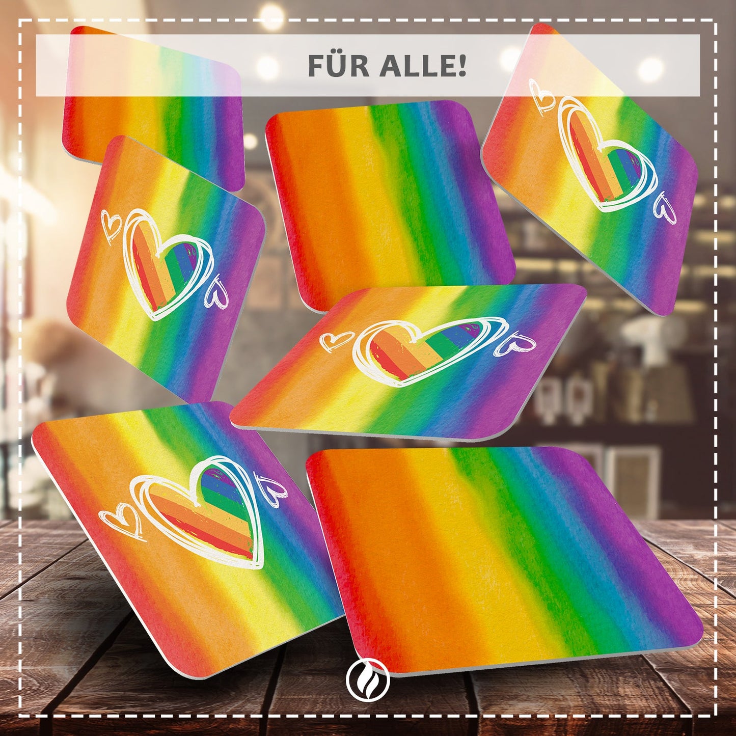 50er Set Premium LGBTQ+ Regenbogen Bierdeckel aus nachhaltigem Material