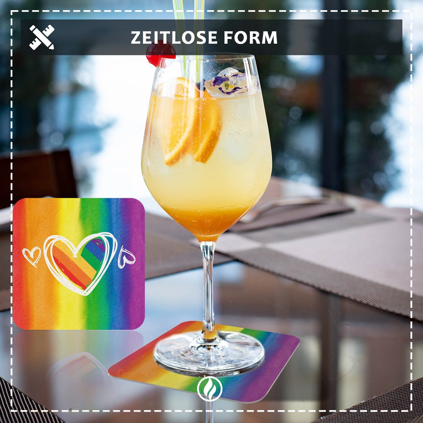 50er Set Premium LGBTQ+ Regenbogen Bierdeckel aus nachhaltigem Material