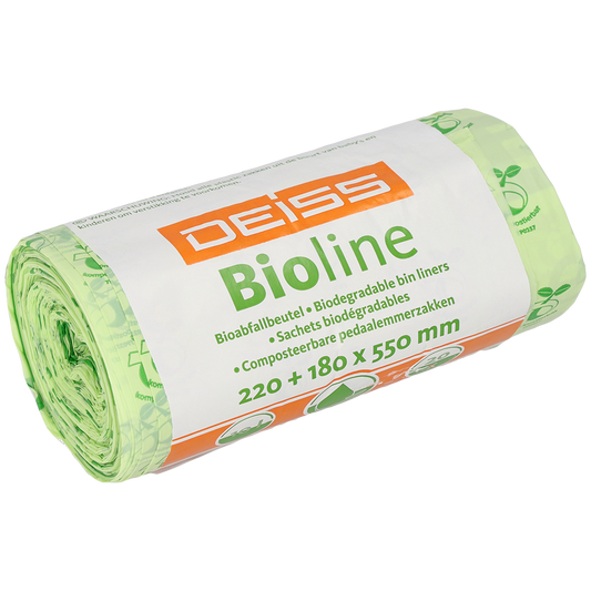 DEISS BIOLINE Müllbeutel, Biofolie, 10 L, Natur, 220+180x550x0,018 mm | Rolle (20 Stück)-Altruan