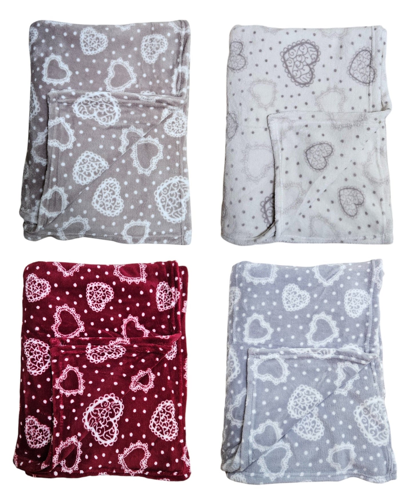 Kuscheldecke Herzen 150x200 cm Creme Grau Beige Rot Wohndecke