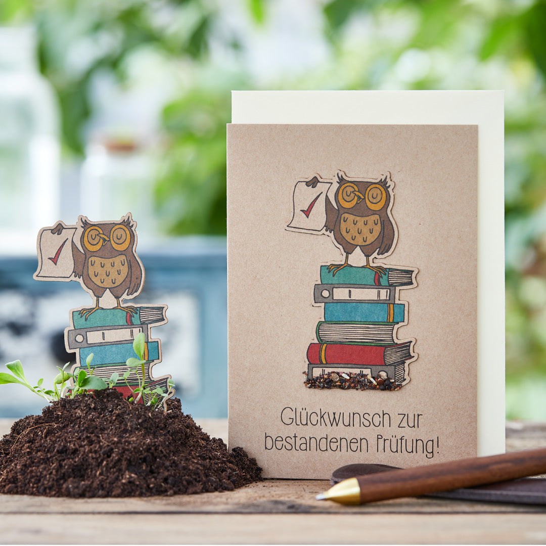Grußkarte Bestandene Prüfung mit integriertem Saatgut und Umschlag DIN A6-Die Stadtgärtner