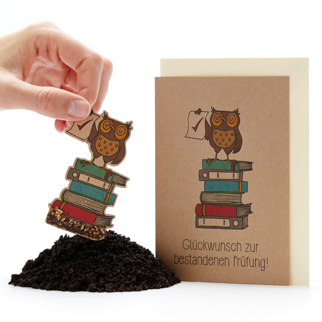 Grußkarte Bestandene Prüfung mit integriertem Saatgut und Umschlag DIN A6-Die Stadtgärtner