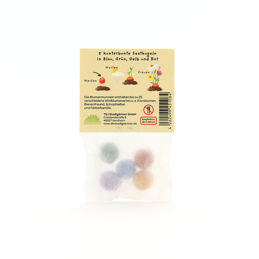 5 Blumenmurmeln im Tütchen "Hoch sollst du leben"-Die Stadtgärtner