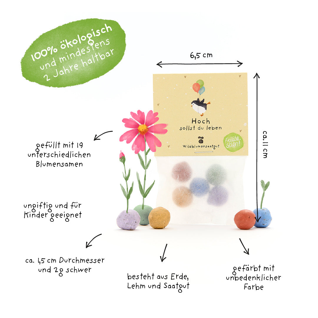 5 Blumenmurmeln im Tütchen "Hoch sollst du leben"-Die Stadtgärtner