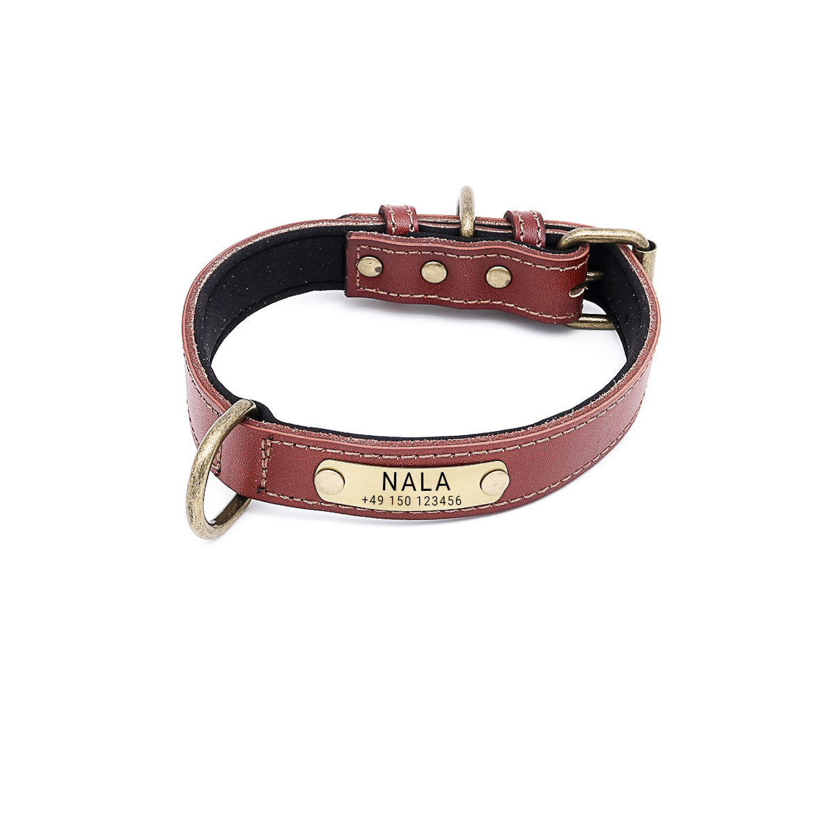 Personalisiertes Hundehalsband Leder mit Namensschild Messing