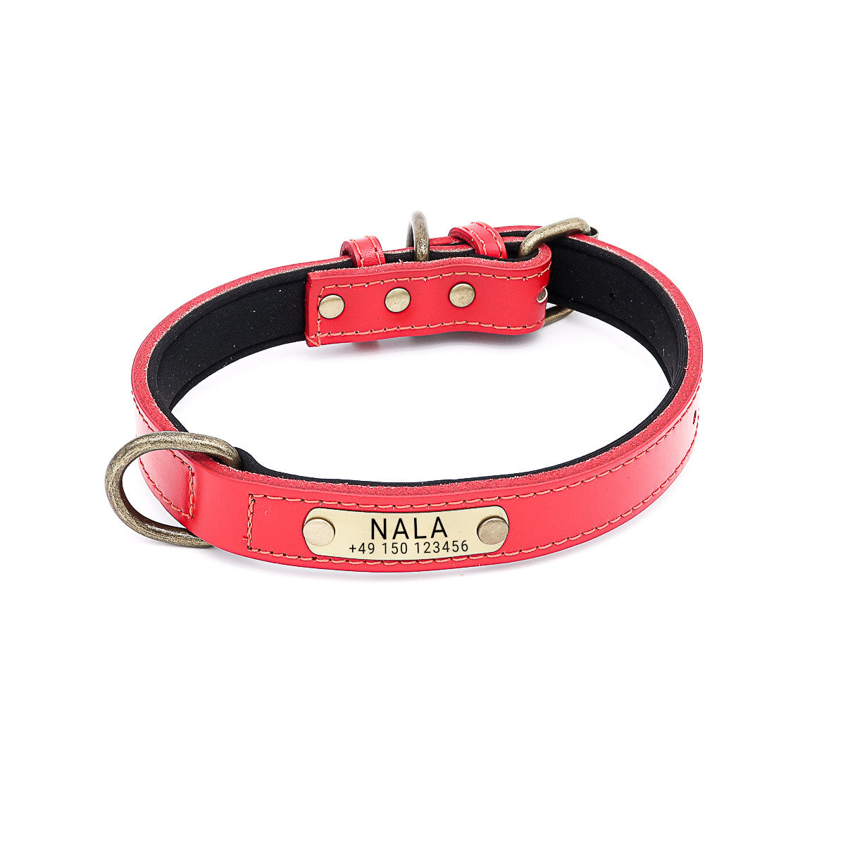 Personalisiertes Hundehalsband Leder mit Namensschild Messing