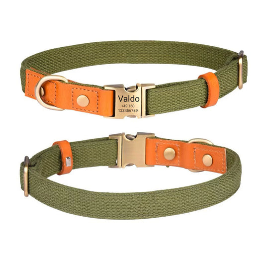 Hundehalsband Valdo mit Gravur robustes PE Gewebe Leder