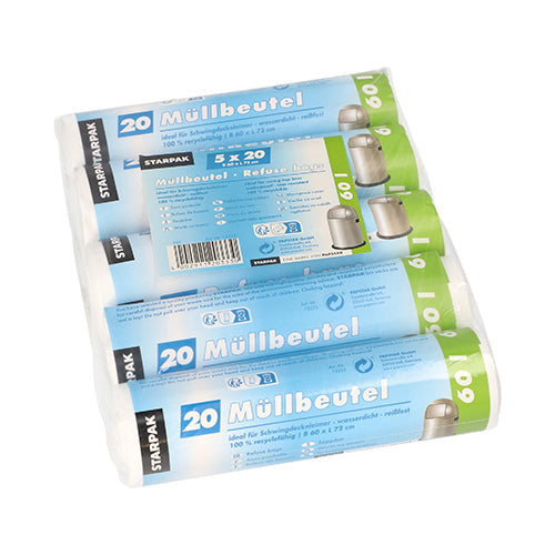 Reißfeste Müllbeutel HDPE 60 Liter 72 cm x 60 cm Weiß 100 Stück-Altruan