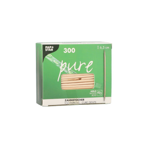 PAPSTAR Zahnstocher aus Holz pure rund 6,5 cm Folie 300 Stück-Altruan