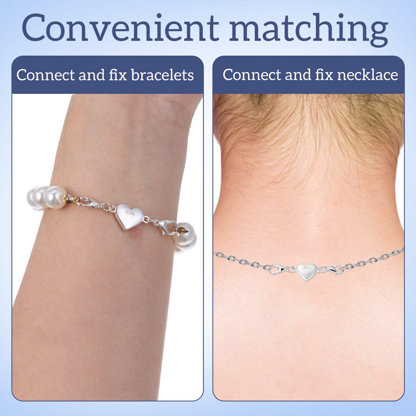 2 magnetische herzförmige Schnallenverbinder für Halsketten aus Silber-Yabubest - Home & More