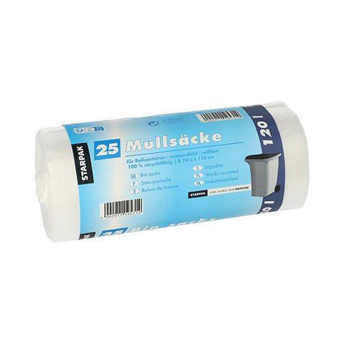 Starpak 25 Müllsäcke HDPE 120 Liter robust reißfest 110 x 70 cm-Altruan