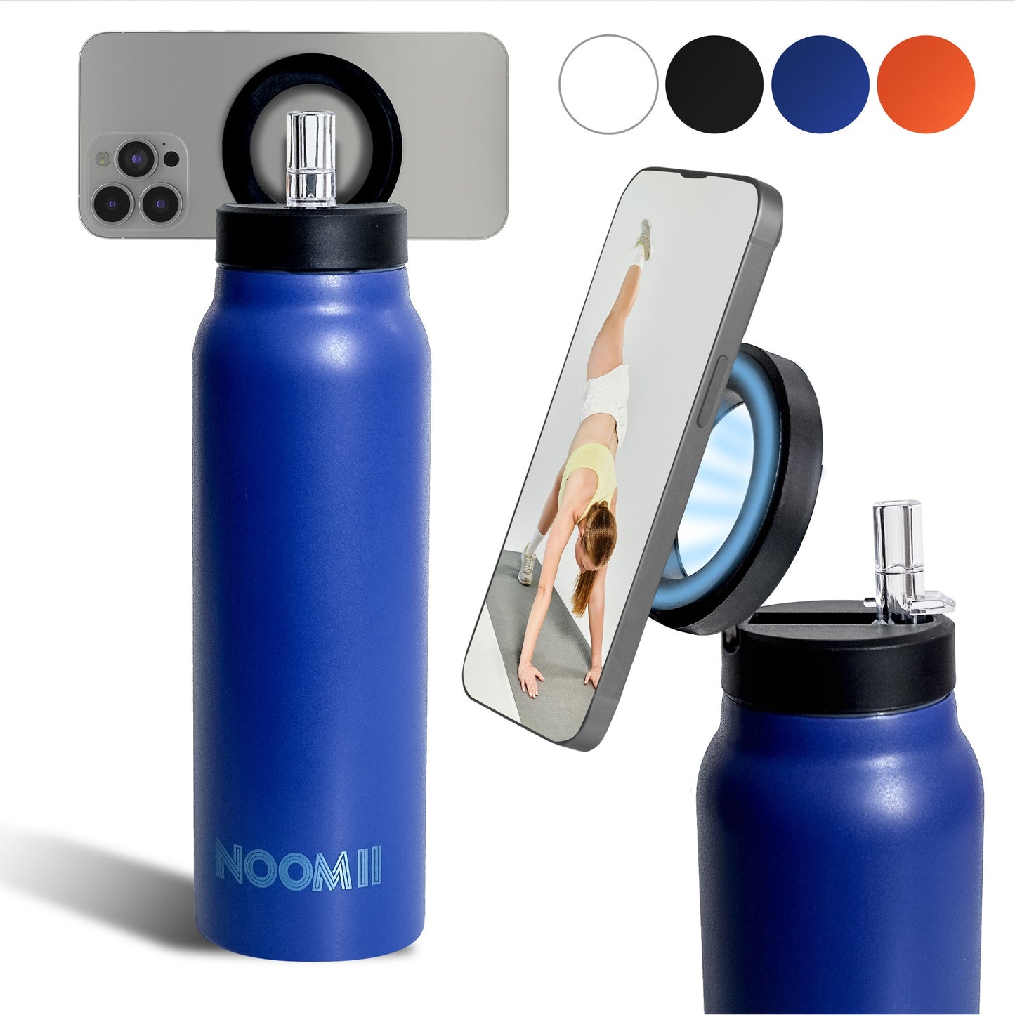 Edelstahl Trinkflasche mit Magnetdeckel und Handyhalter 800ml