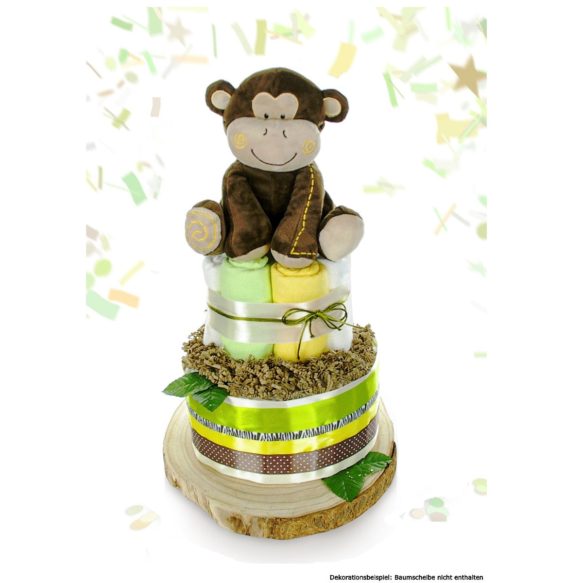 Große Windeltorte 2-stöckig mit Affen Spieluhr-dubistda