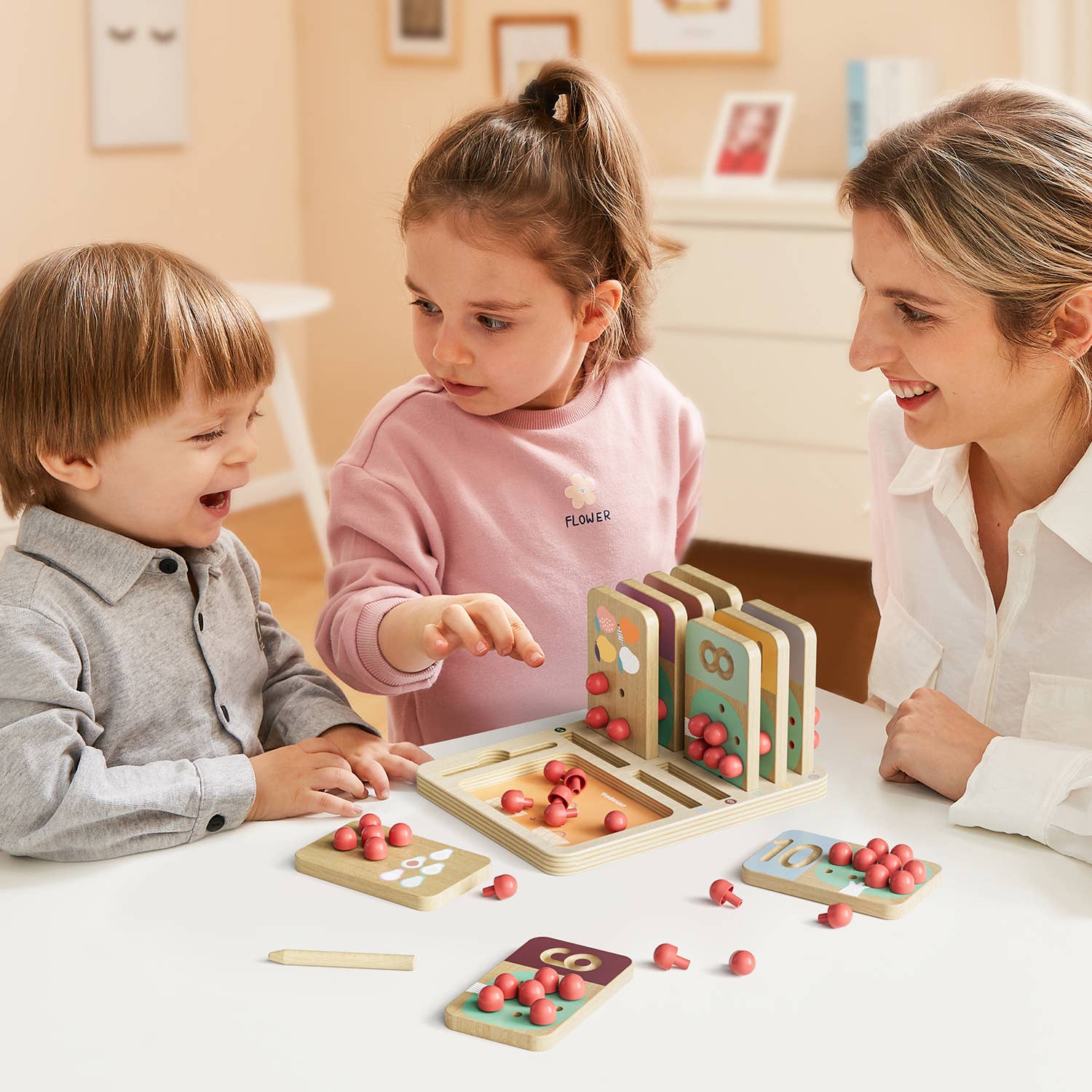 Holz-Tafel Obstbaum Montessori Zahlentrainer für Kinder