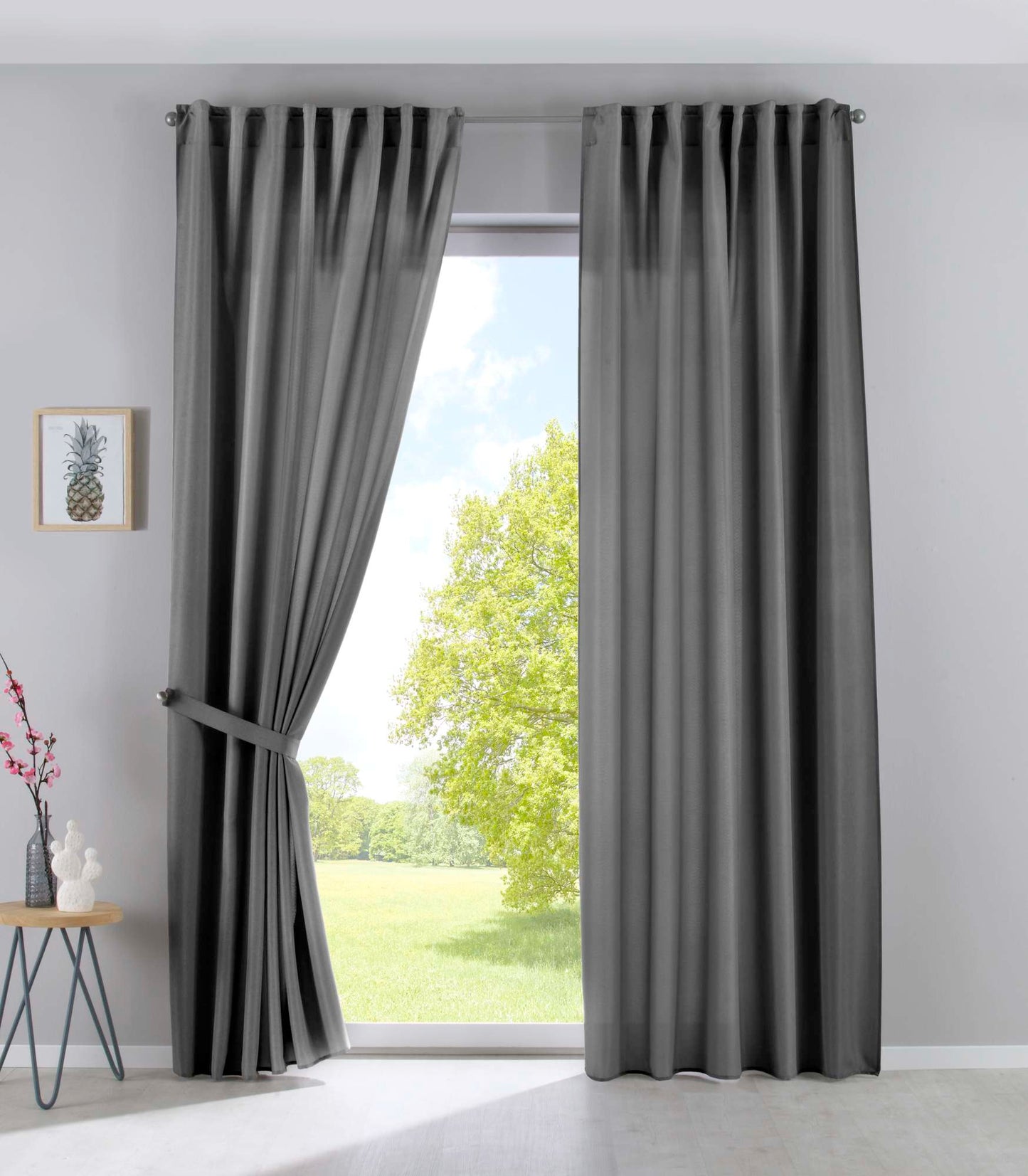2er Set Vorhänge Verdeckte Schlaufen Cationic »JENA« Blickdicht Leinen Optik Gardinen Meliert Gardinenband mit Raffhalter 2019037-2-gardinenbox.de