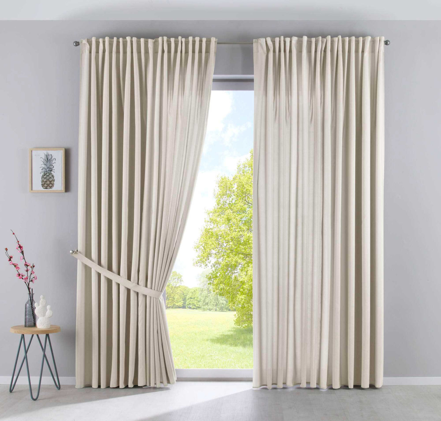 2er Set Vorhänge Verdeckte Schlaufen Cationic »JENA« Blickdicht Leinen Optik Gardinen Meliert Gardinenband mit Raffhalter 2019037-2-gardinenbox.de