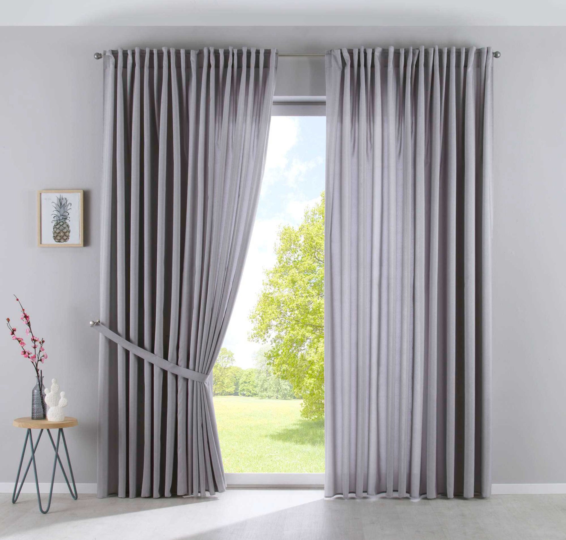 2er Set Vorhänge Verdeckte Schlaufen Cationic »JENA« Blickdicht Leinen Optik Gardinen Meliert Gardinenband mit Raffhalter 2019037-2-gardinenbox.de