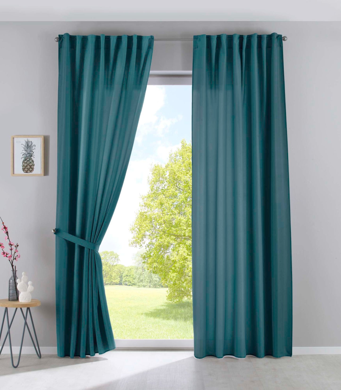 2er Set Vorhänge Verdeckte Schlaufen Cationic »JENA« Blickdicht Leinen Optik Gardinen Meliert Gardinenband mit Raffhalter 2019037-2-gardinenbox.de