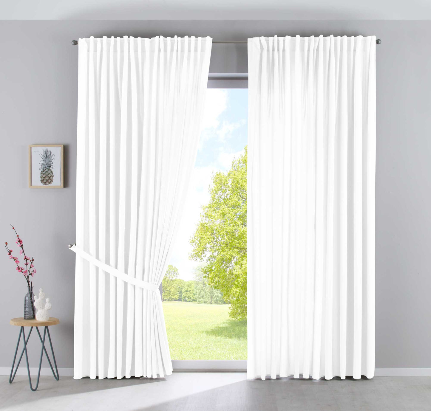 2er Set Vorhänge Verdeckte Schlaufen Cationic »JENA« Blickdicht Leinen Optik Gardinen Meliert Gardinenband mit Raffhalter 2019037-2-gardinenbox.de